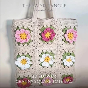 3D Flower Granny Square Tote Bag